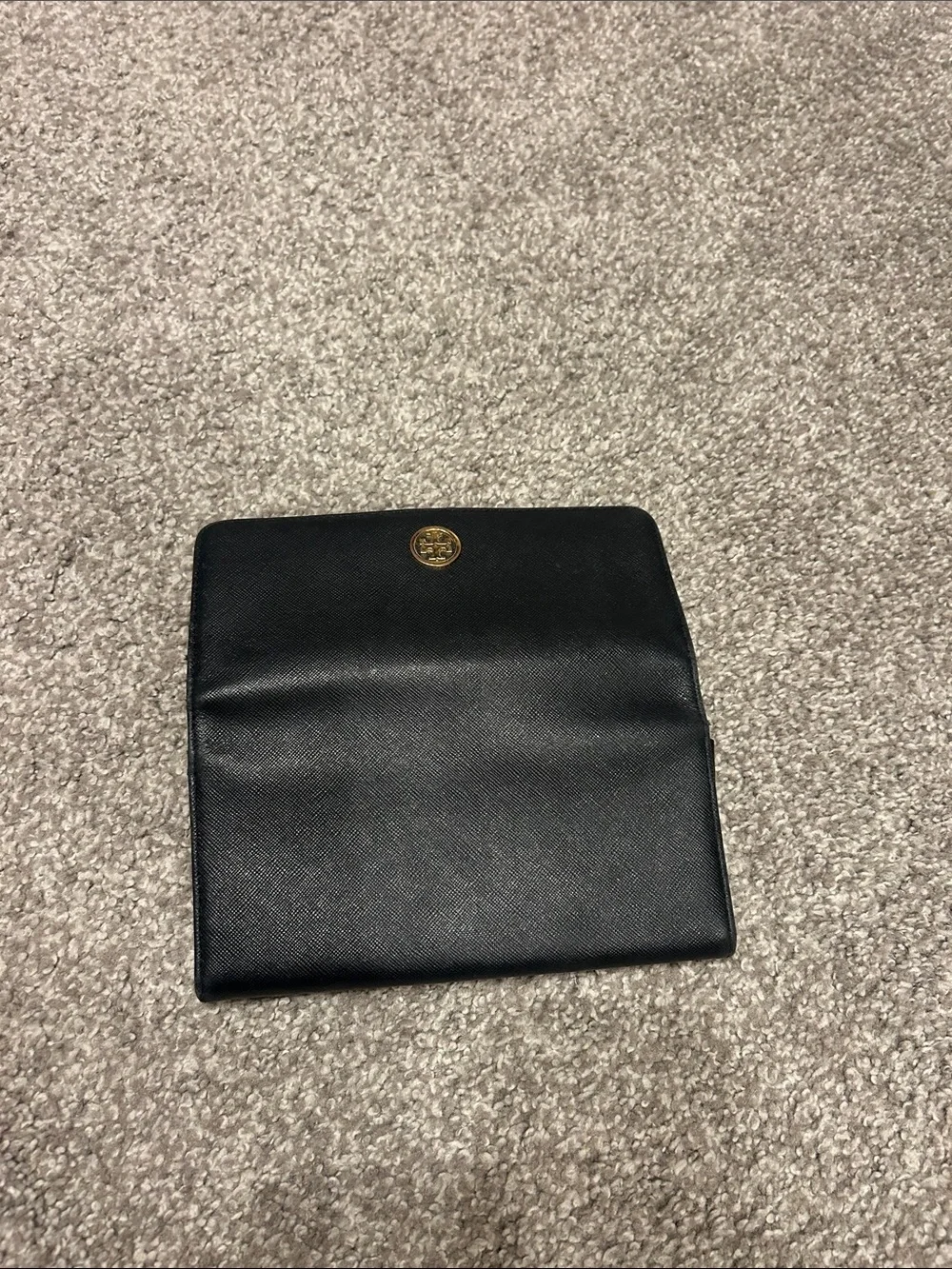 Tory Burch Black Leather Long Wallet with Gold Logo Accent
